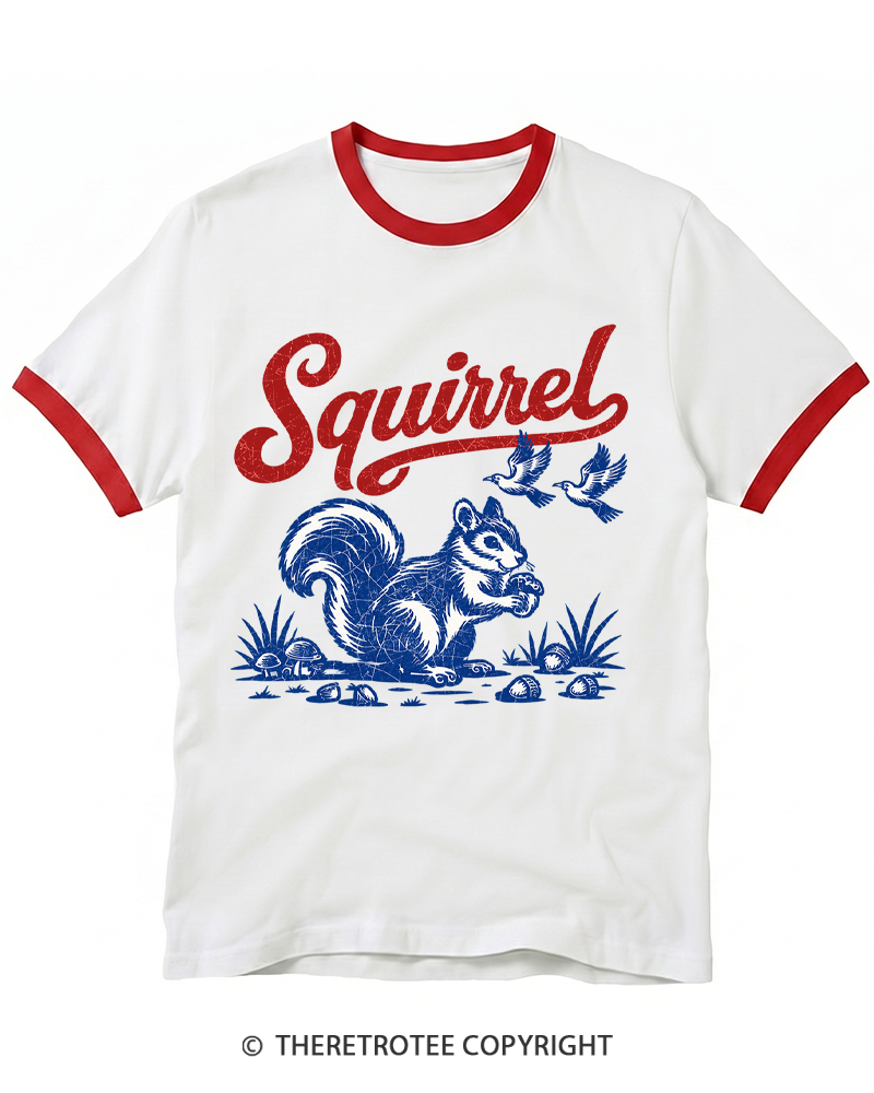 TheRetroTee Forest Squirrel Ringer T-shirt