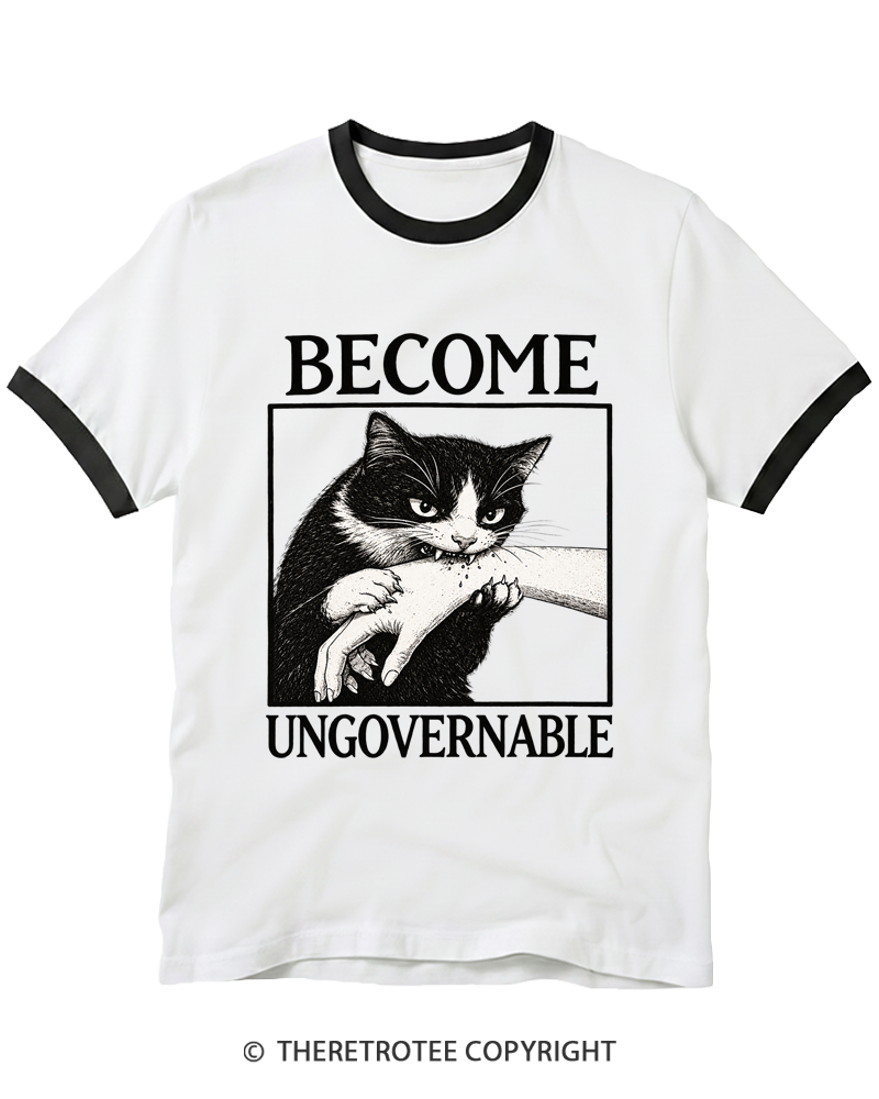 TheRetroTee Become Ungovernable Cat Ringer T-shirt