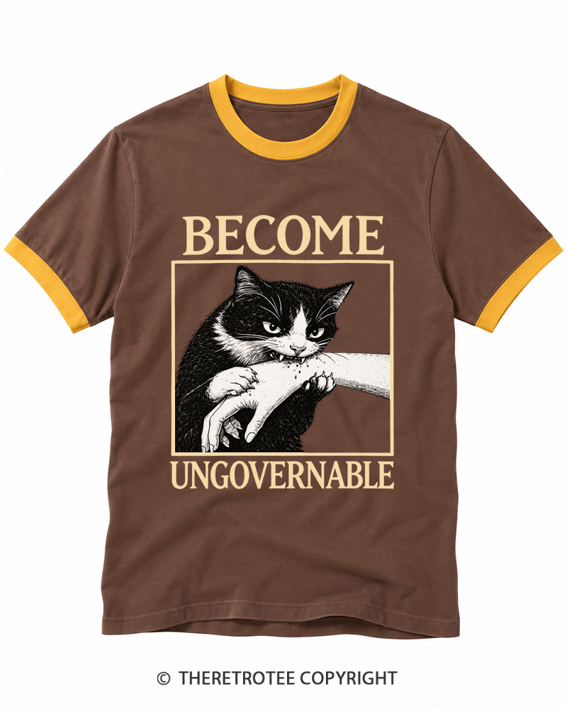 TheRetroTee Become Ungovernable Cat Ringer T-shirt