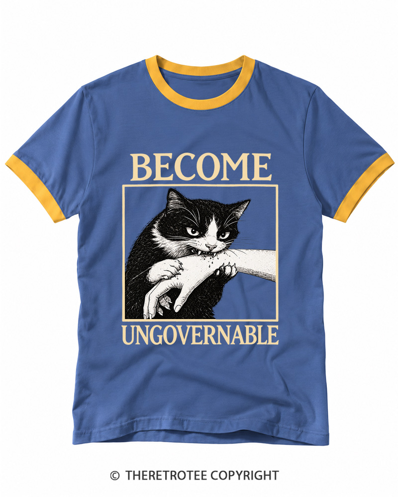 TheRetroTee Become Ungovernable Cat Ringer T-shirt