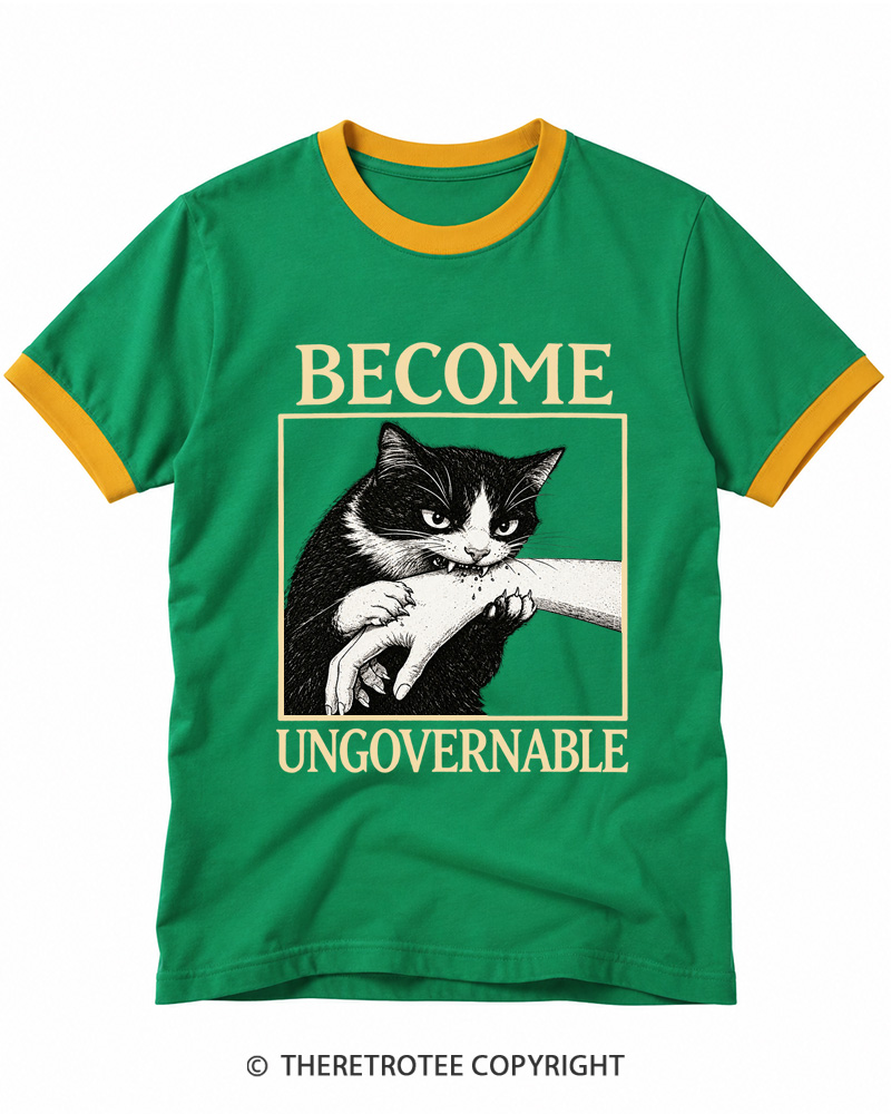 TheRetroTee Become Ungovernable Cat Ringer T-shirt