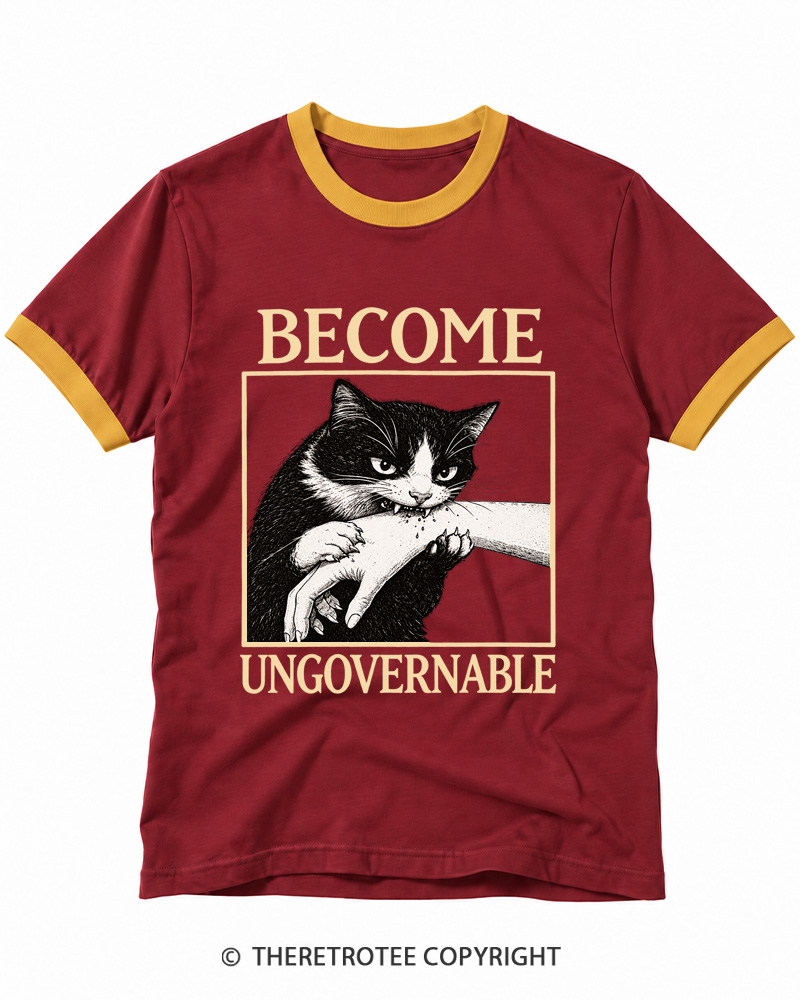 TheRetroTee Become Ungovernable Cat Ringer T-shirt