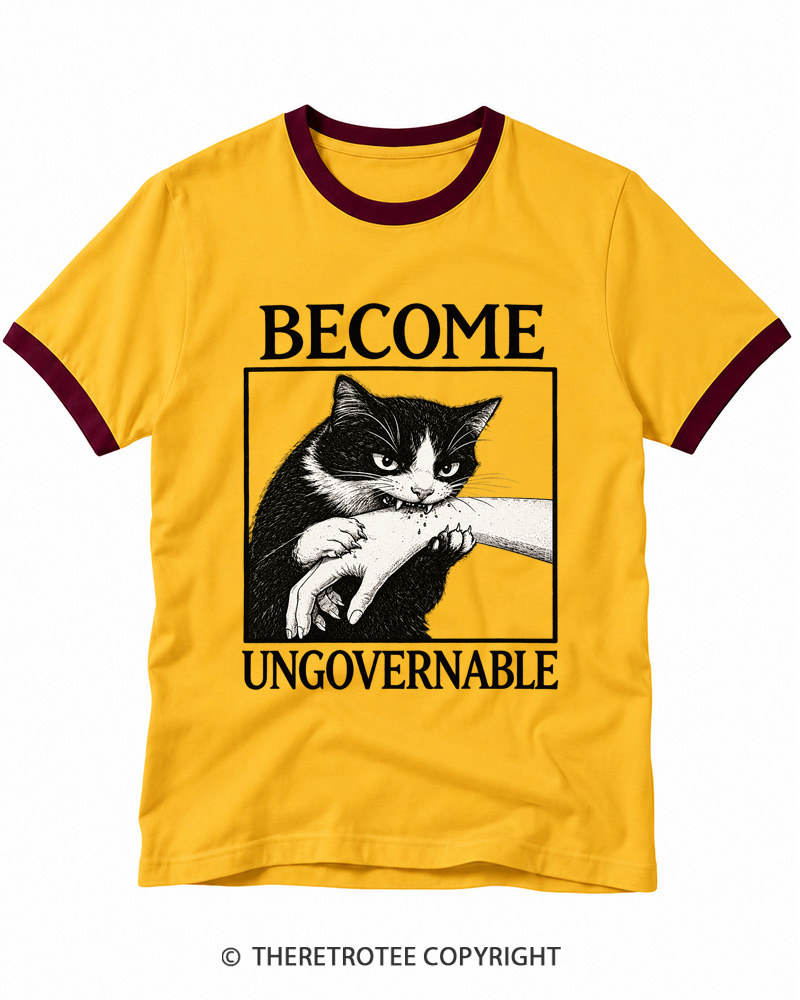 TheRetroTee Become Ungovernable Cat Ringer T-shirt