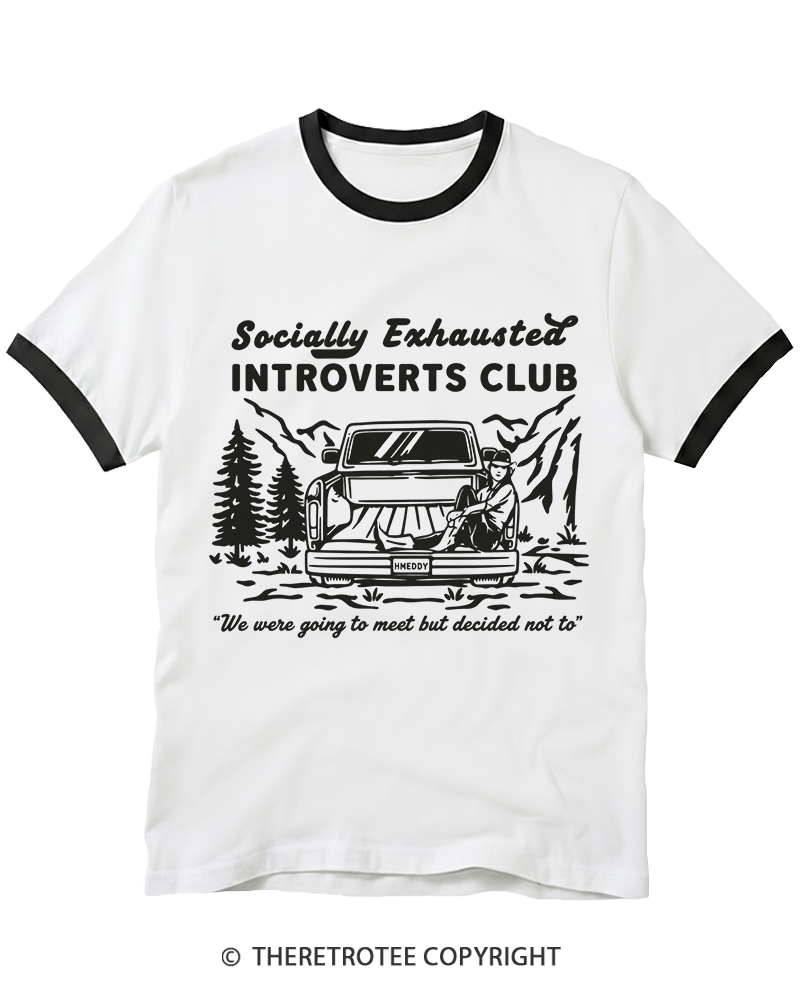 TheRetroTee Socially Exhausted Introverts Club Ringer T-shirt