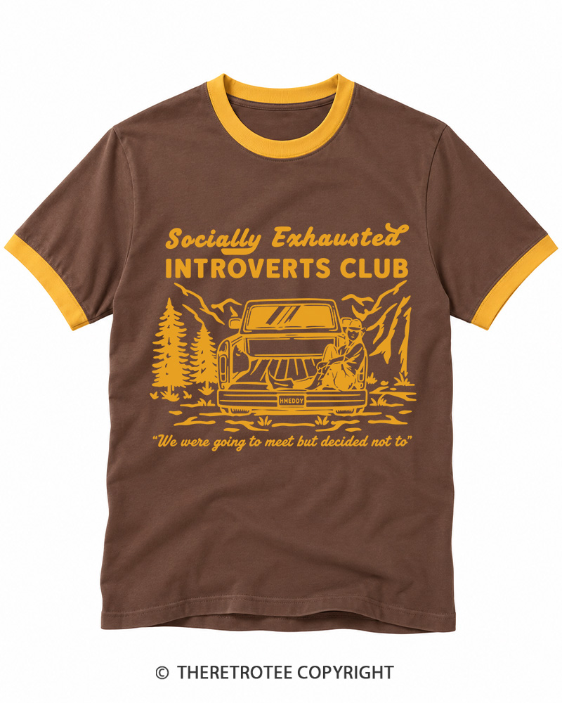 TheRetroTee Socially Exhausted Introverts Club Ringer T-shirt