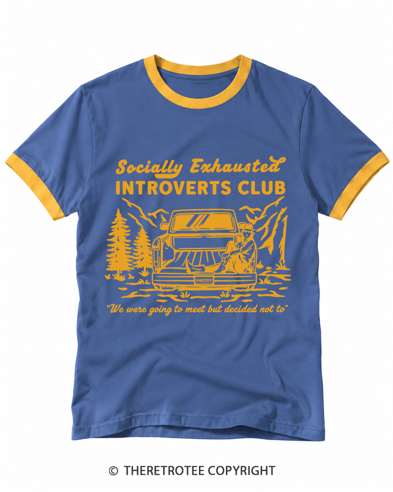 TheRetroTee Socially Exhausted Introverts Club Ringer T-shirt