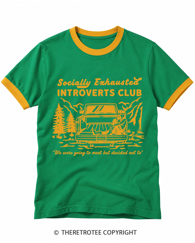 TheRetroTee Socially Exhausted Introverts Club Ringer T-shirt