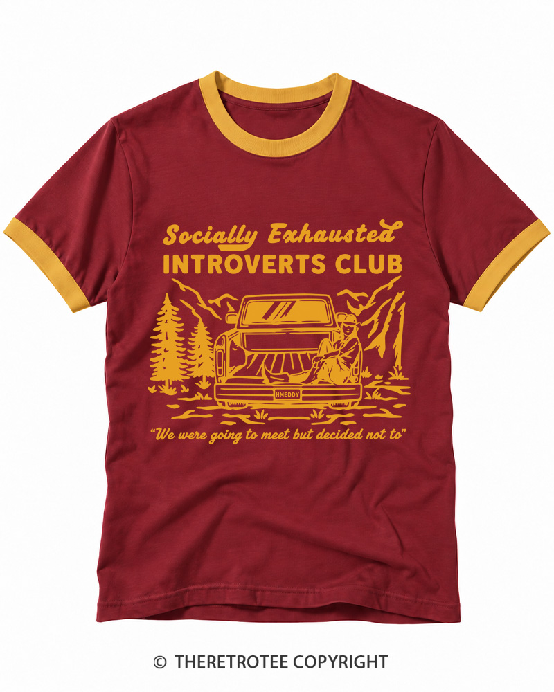 TheRetroTee Socially Exhausted Introverts Club Ringer T-shirt