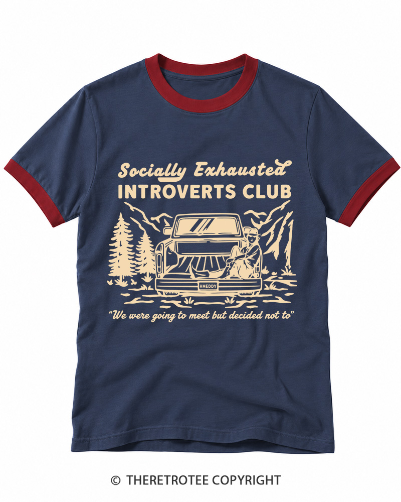 TheRetroTee Socially Exhausted Introverts Club Ringer T-shirt