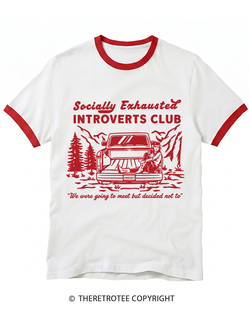 TheRetroTee Socially Exhausted Introverts Club Ringer T-shirt