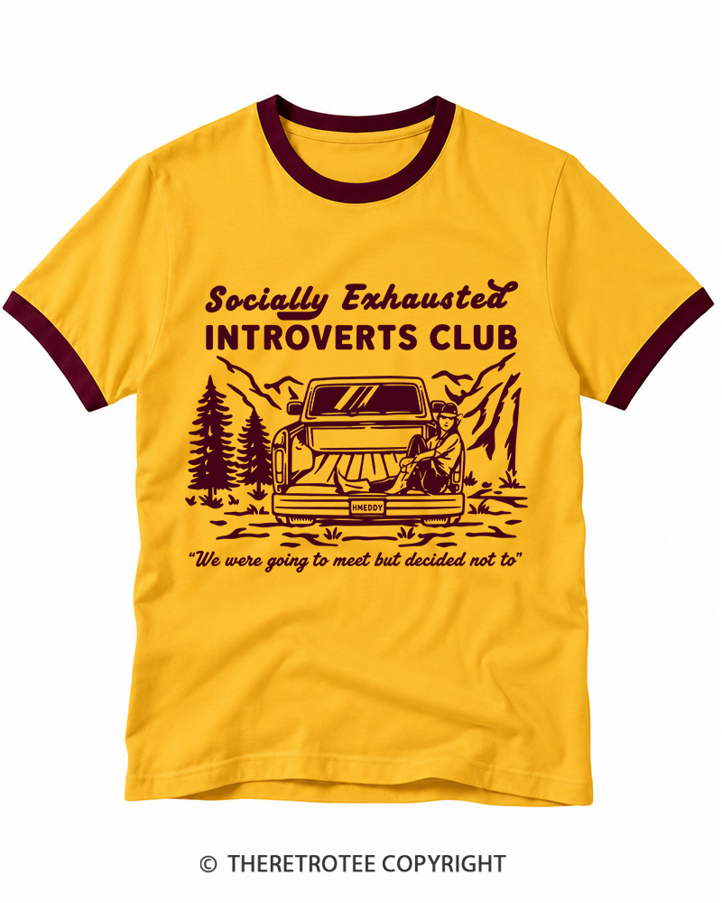 TheRetroTee Socially Exhausted Introverts Club Ringer T-shirt