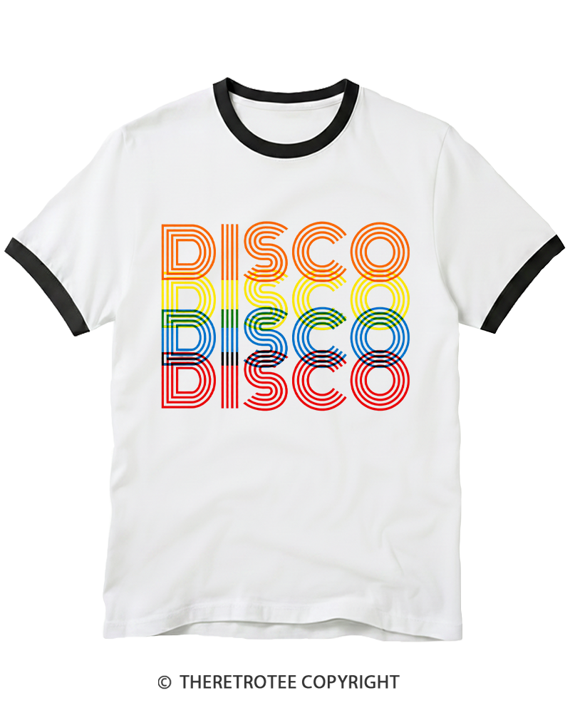 TheRetroTee Disco Rainbow 1970s Ringer T-shirt