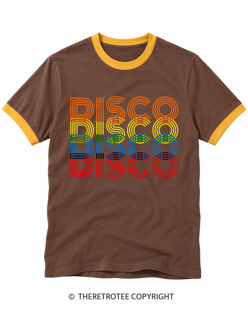 TheRetroTee Disco Rainbow 1970s Ringer T-shirt