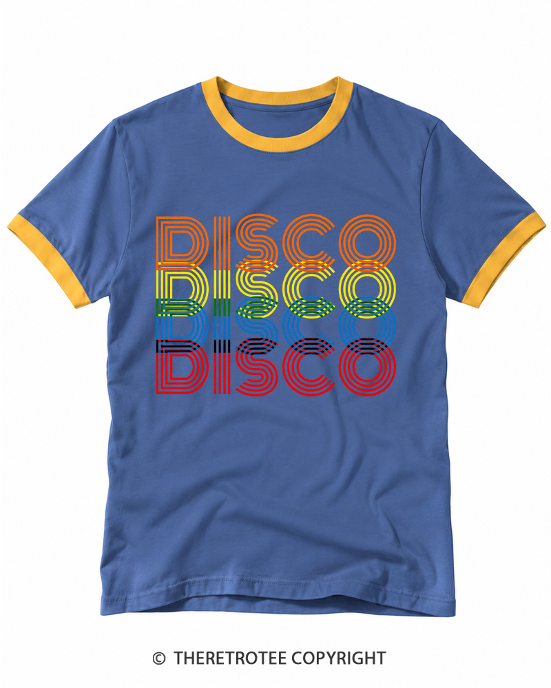 TheRetroTee Disco Rainbow 1970s Ringer T-shirt
