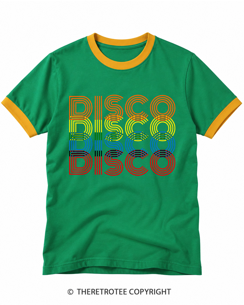 TheRetroTee Disco Rainbow 1970s Ringer T-shirt