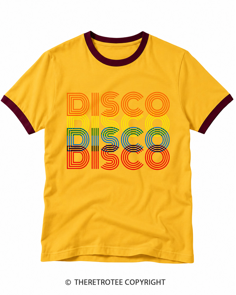 TheRetroTee Disco Rainbow 1970s Ringer T-shirt