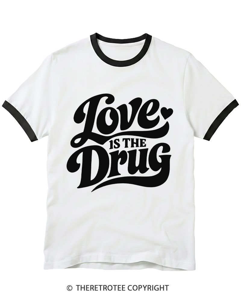 TheRetroTee Love Is the Drug 1970s Ringer T-shirt