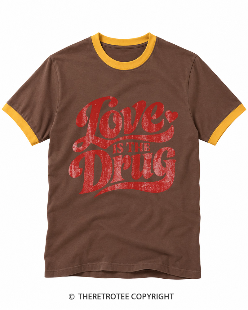 TheRetroTee Love Is the Drug 1970s Ringer T-shirt
