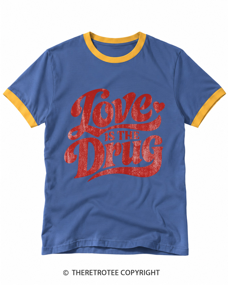 TheRetroTee Love Is the Drug 1970s Ringer T-shirt