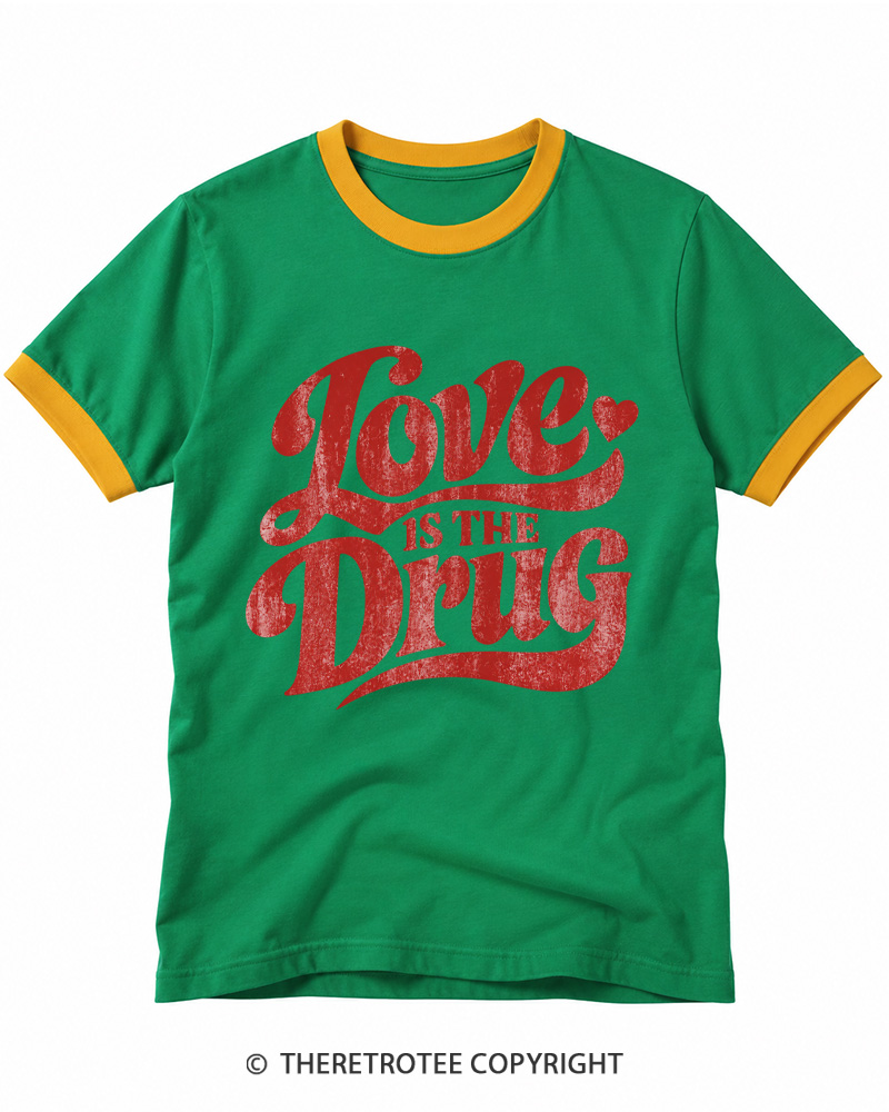 TheRetroTee Love Is the Drug 1970s Ringer T-shirt