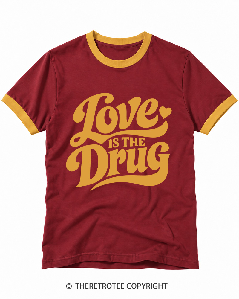 TheRetroTee Love Is the Drug 1970s Ringer T-shirt