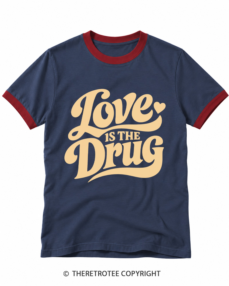 TheRetroTee Love Is the Drug 1970s Ringer T-shirt