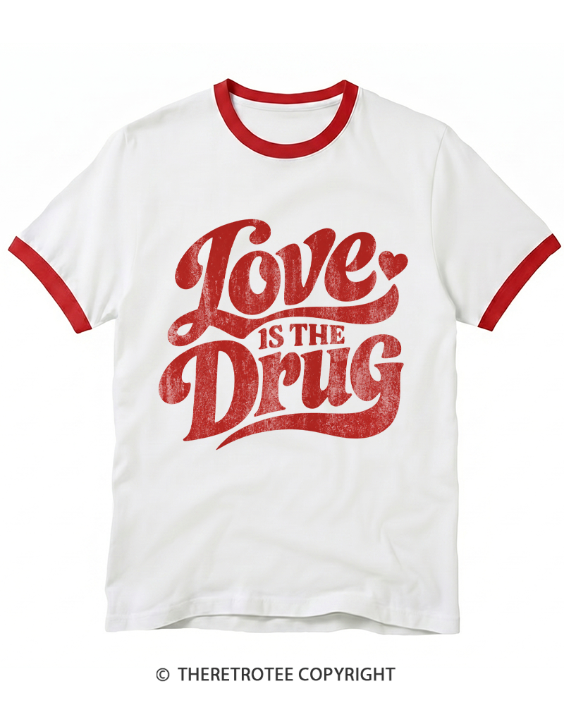 TheRetroTee Love Is the Drug 1970s Ringer T-shirt