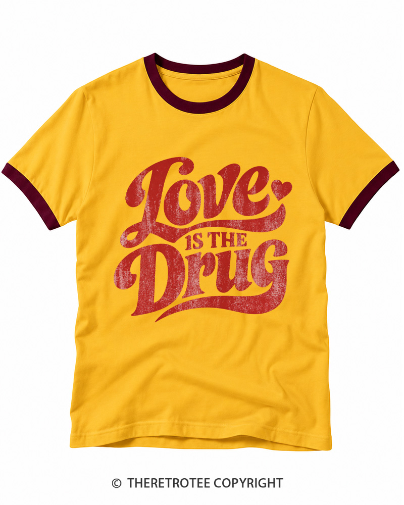 TheRetroTee Love Is the Drug 1970s Ringer T-shirt