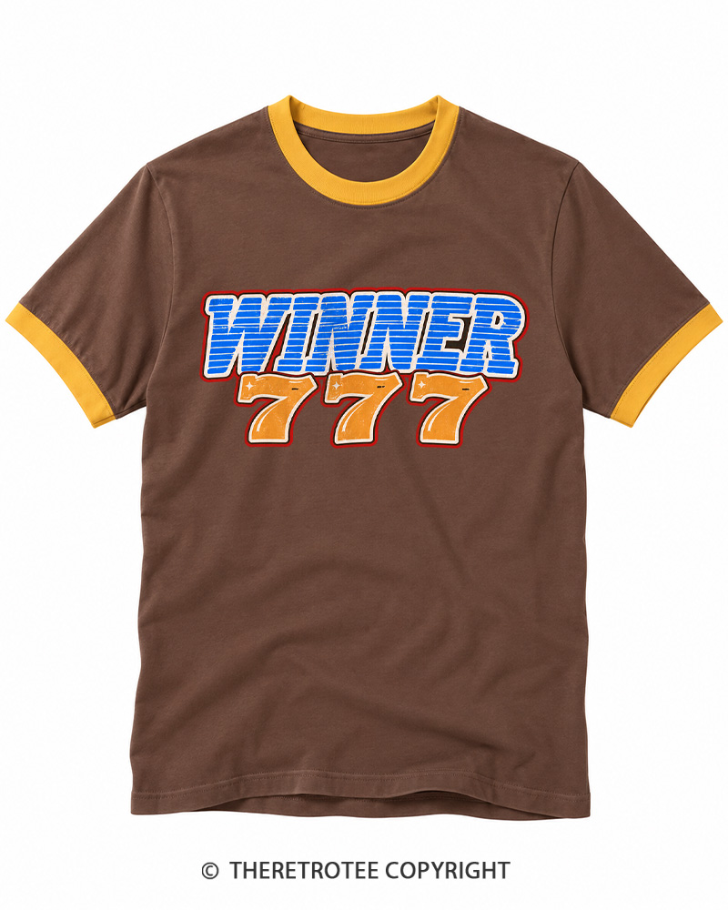 TheRetroTee Winner 777 Lucky Seven 1970s Ringer T-shirt