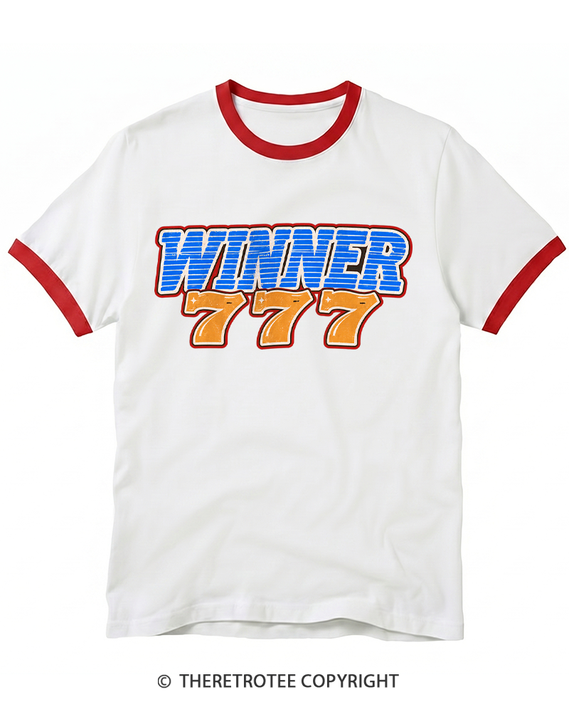 TheRetroTee Winner 777 Lucky Seven 1970s Ringer T-shirt
