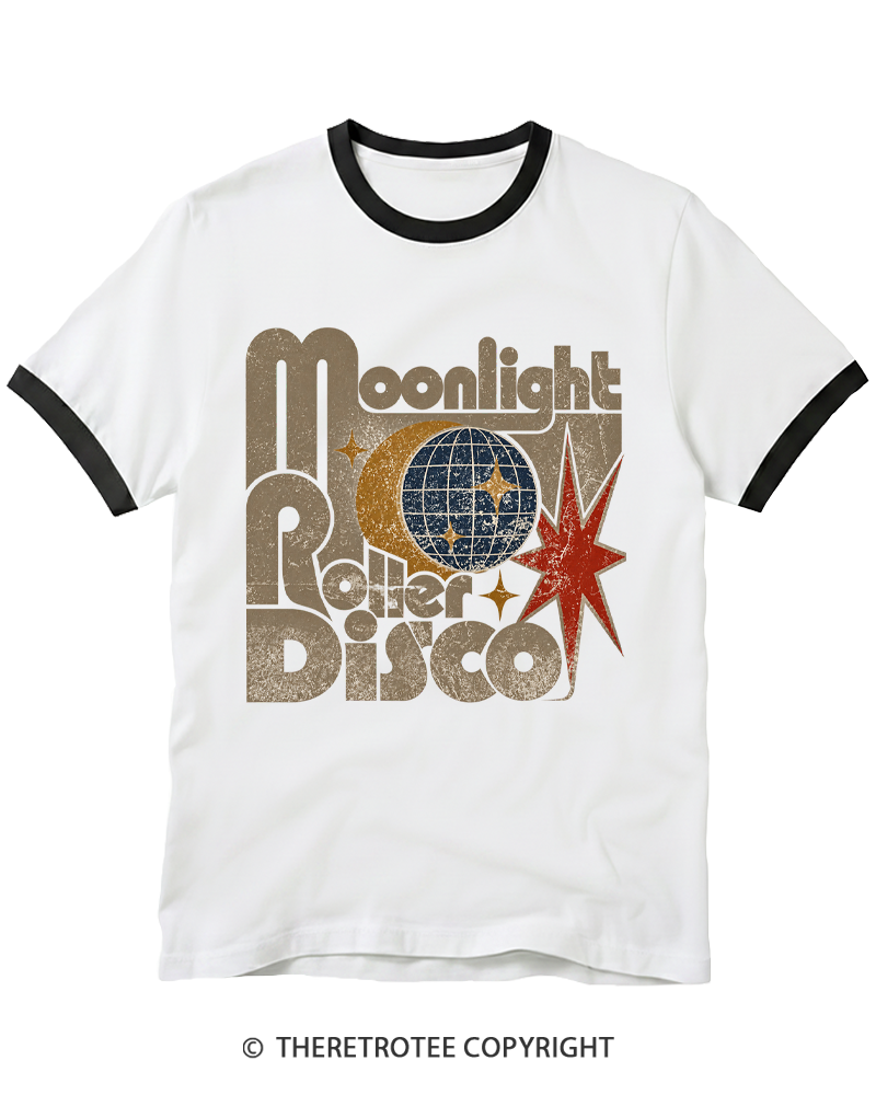 TheRetroTee Moonlight Disco 1970s Ringer T-shirt
