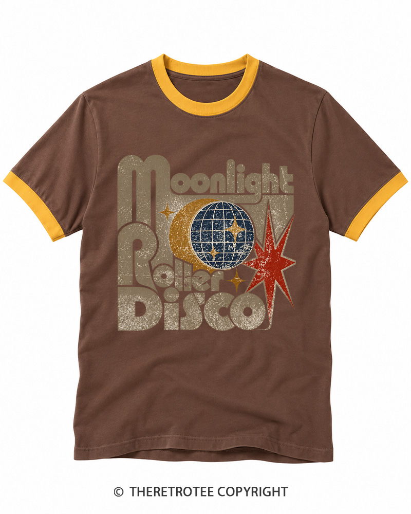 TheRetroTee Moonlight Disco 1970s Ringer T-shirt