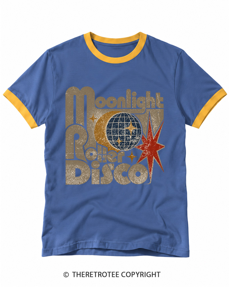 TheRetroTee Moonlight Disco 1970s Ringer T-shirt