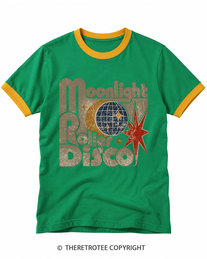 TheRetroTee Moonlight Disco 1970s Ringer T-shirt