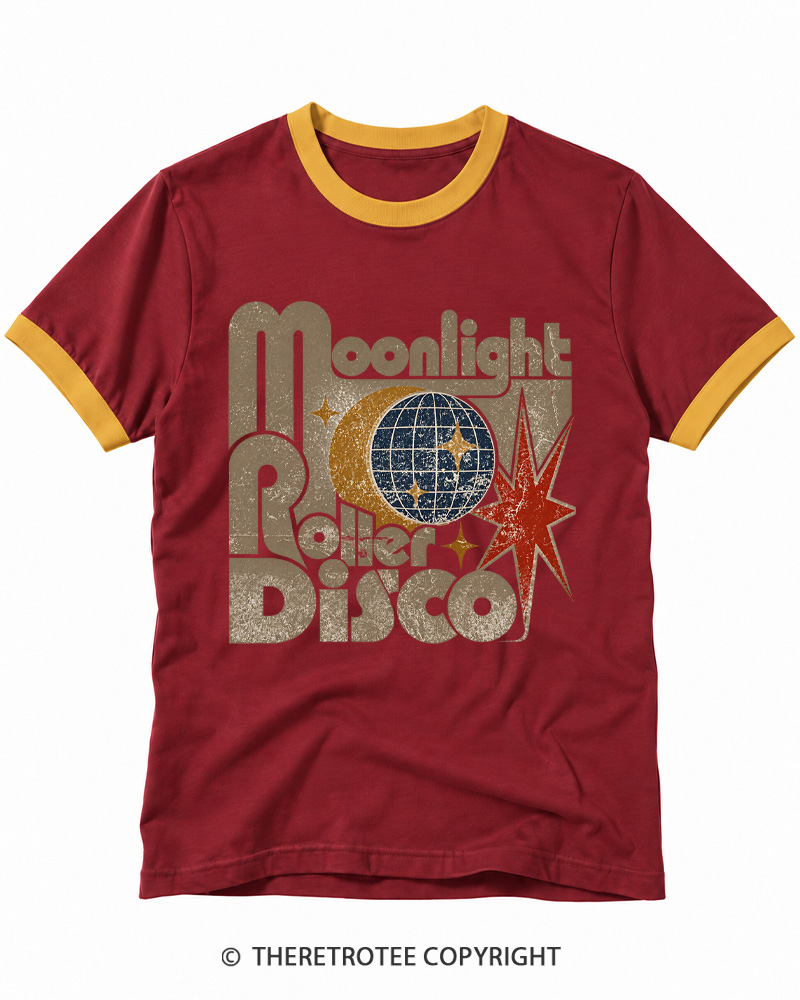 TheRetroTee Moonlight Disco 1970s Ringer T-shirt