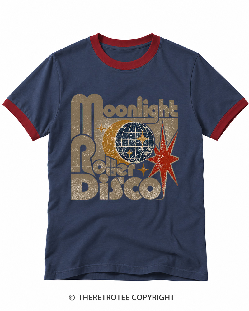TheRetroTee Moonlight Disco 1970s Ringer T-shirt