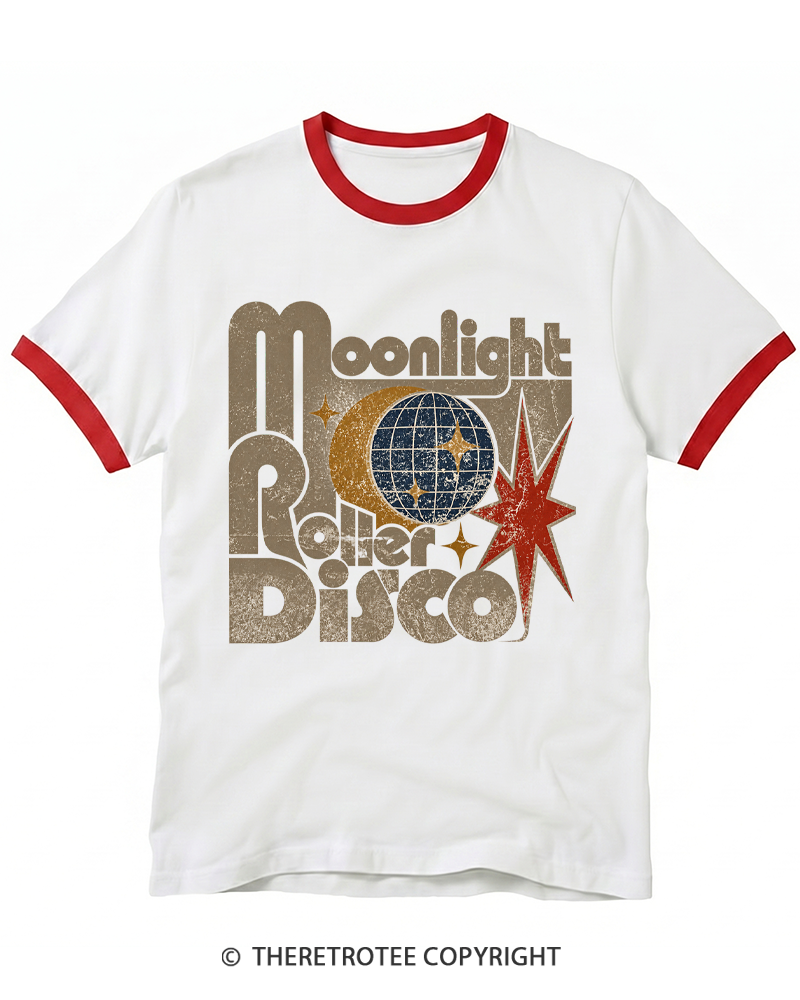 TheRetroTee Moonlight Disco 1970s Ringer T-shirt