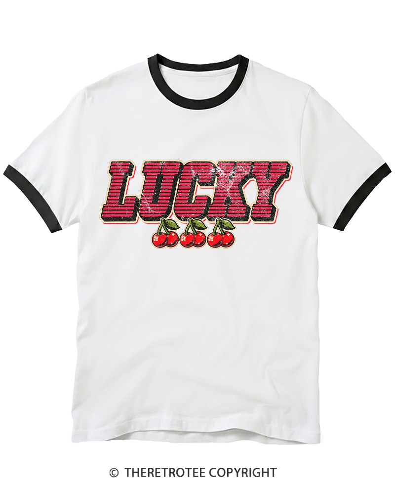 TheRetroTee Lucky Cherry 1970s Ringer T-shirt