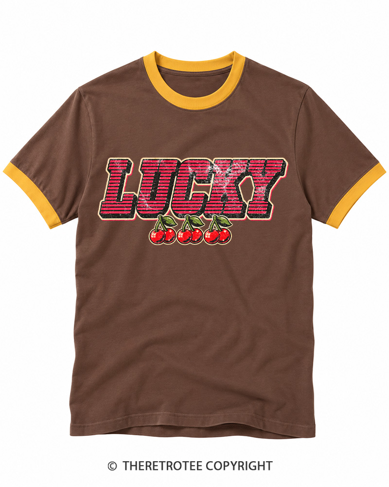 TheRetroTee Lucky Cherry 1970s Ringer T-shirt