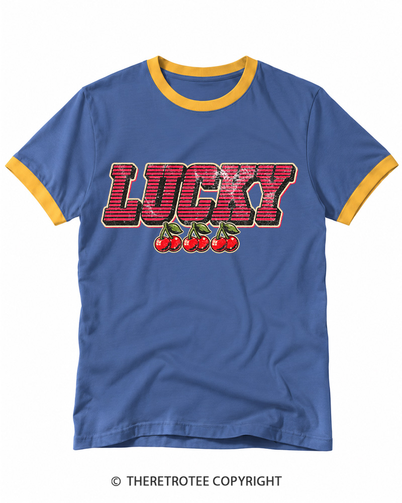 TheRetroTee Lucky Cherry 1970s Ringer T-shirt