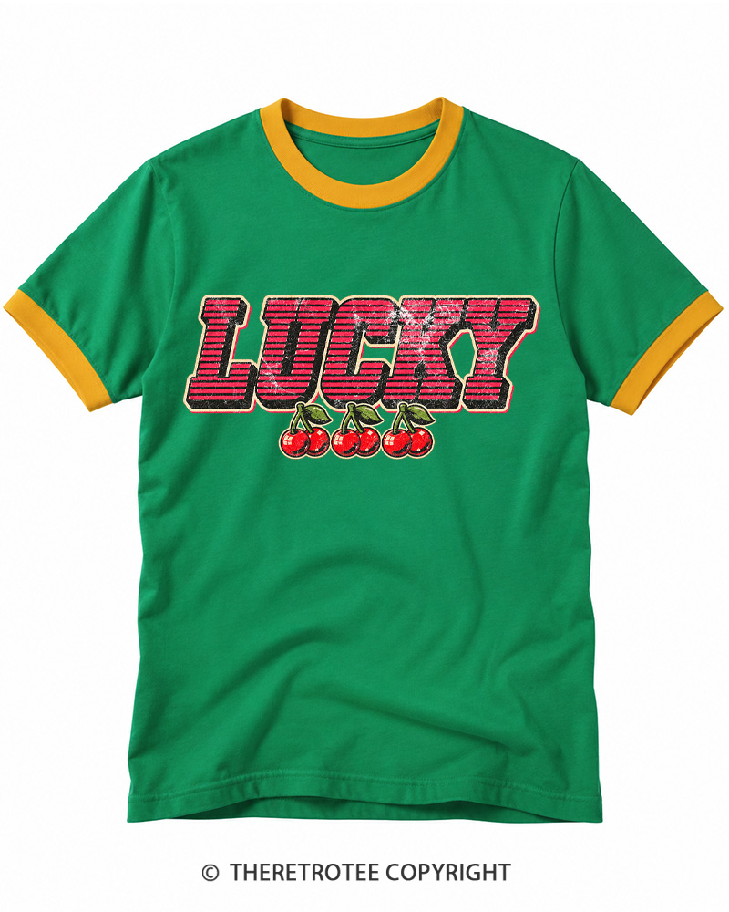 TheRetroTee Lucky Cherry 1970s Ringer T-shirt