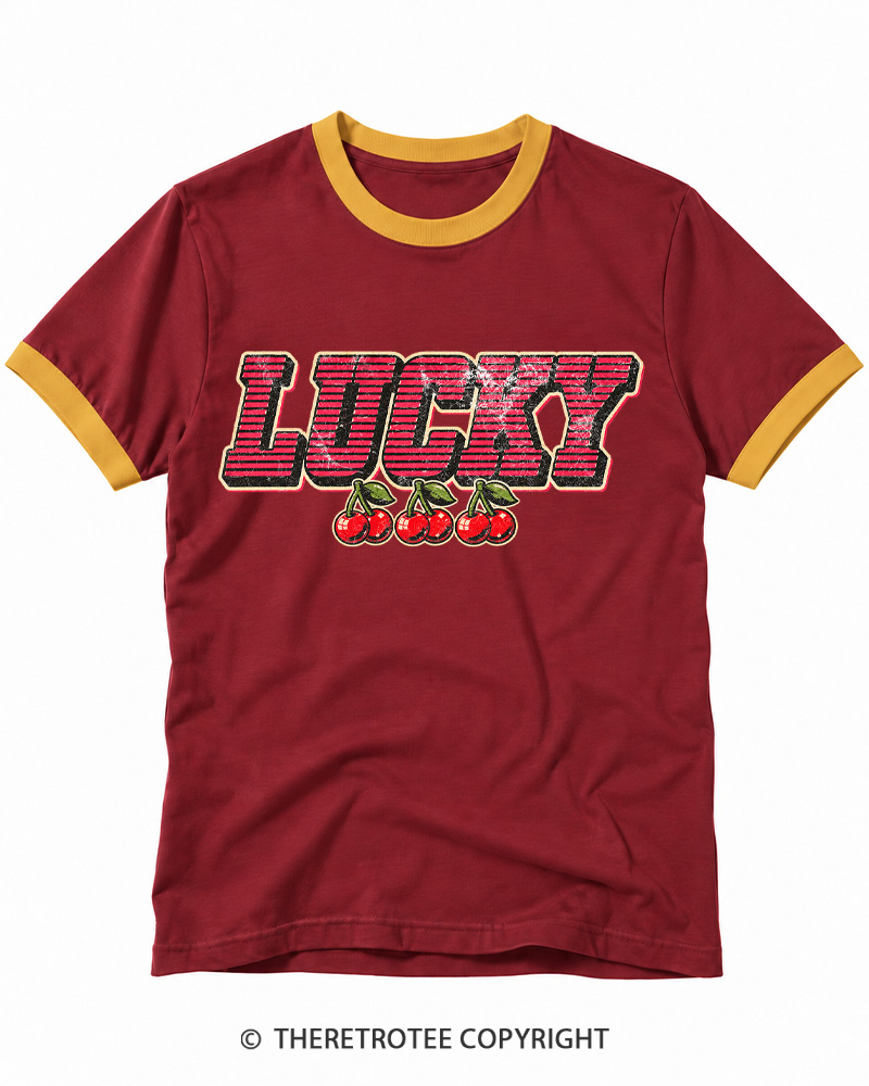 TheRetroTee Lucky Cherry 1970s Ringer T-shirt