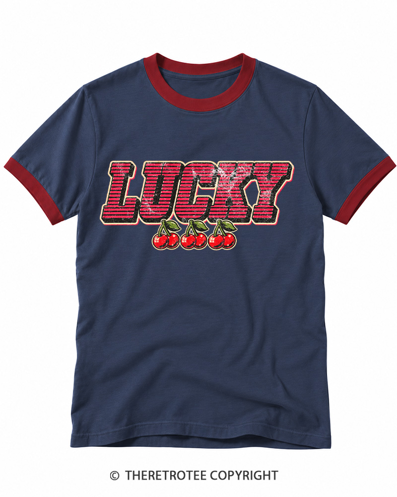 TheRetroTee Lucky Cherry 1970s Ringer T-shirt