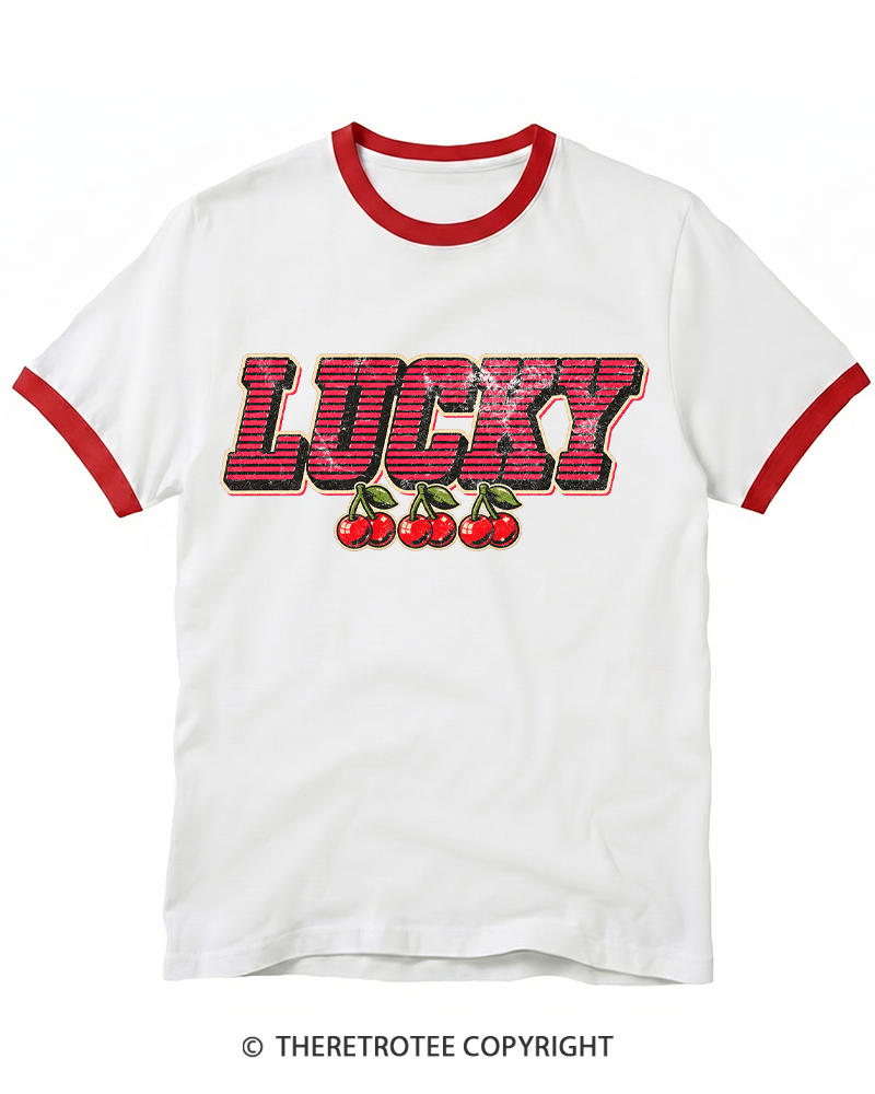 TheRetroTee Lucky Cherry 1970s Ringer T-shirt