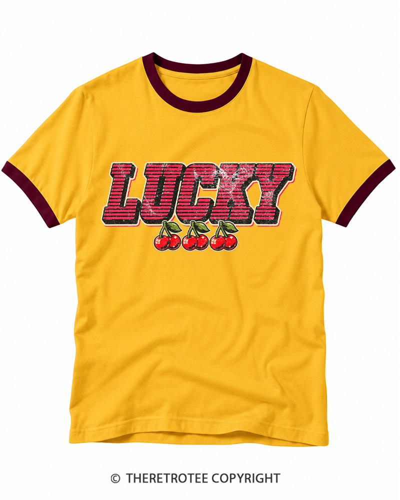 TheRetroTee Lucky Cherry 1970s Ringer T-shirt