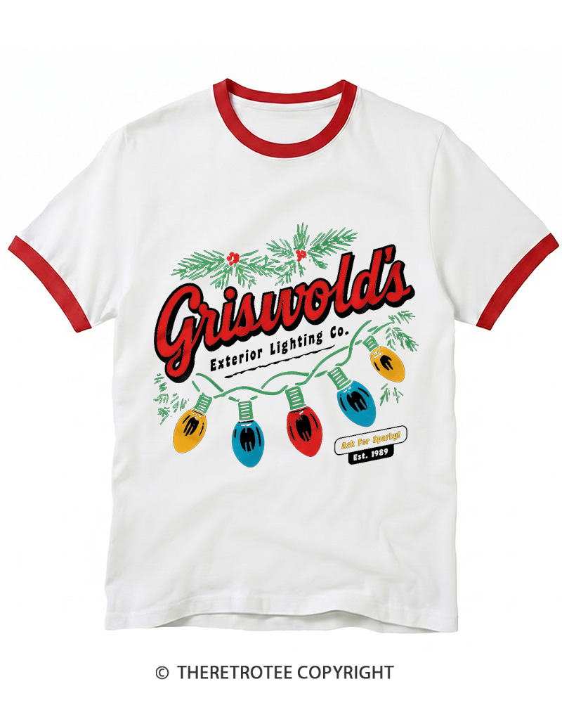 TheRetroTee Exterior Lighting 1980s Christmas Ringer T-shirt