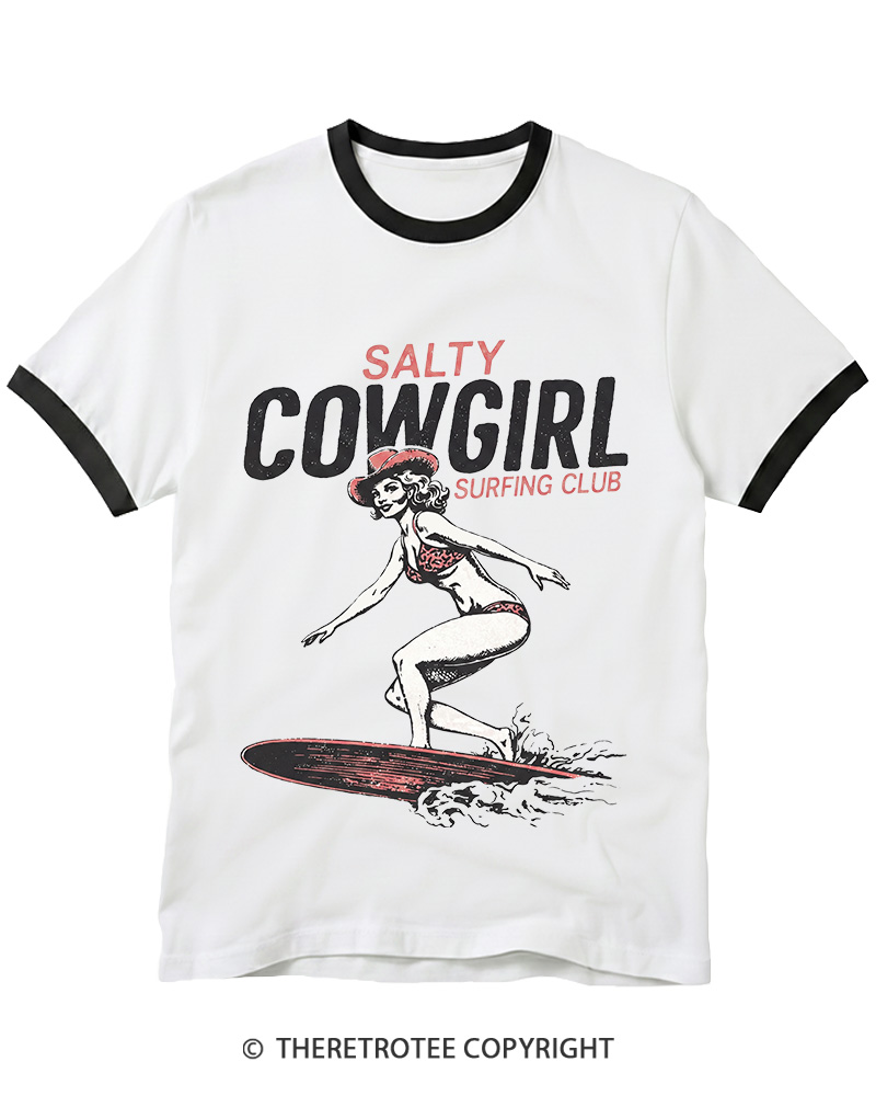 TheRetroTee Salty Cowgirl Surfing Club Ringer T-shirt