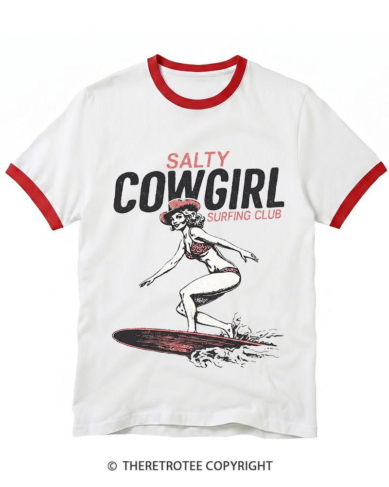 TheRetroTee Salty Cowgirl Surfing Club Ringer T-shirt