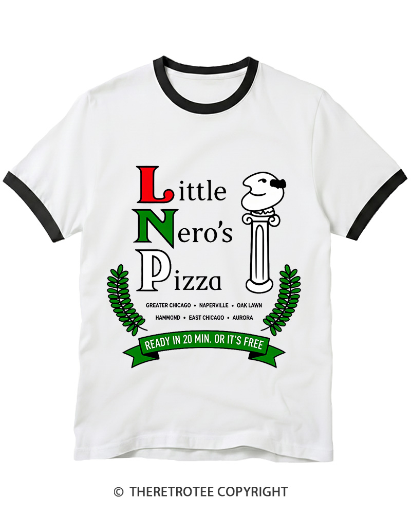 TheRetroTee Little Nero’s Pizza 1990s Christmas Ringer T-shirt