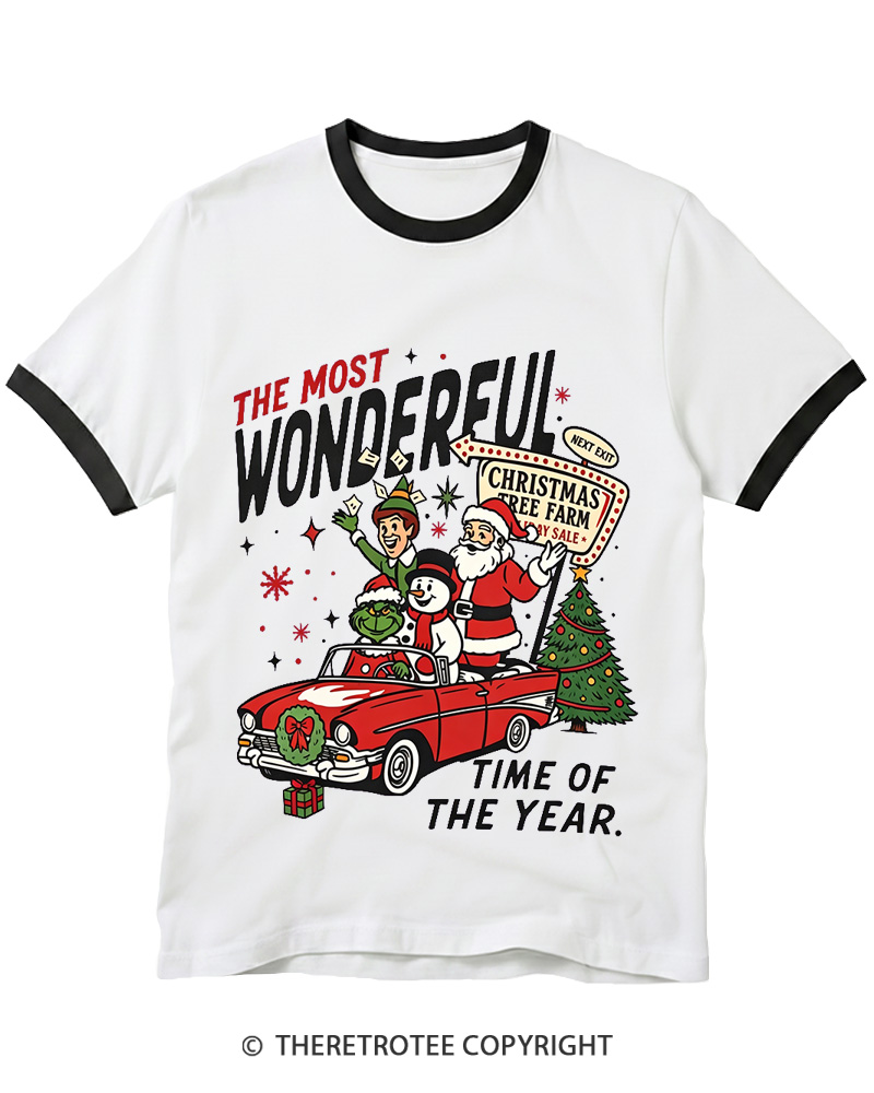 TheRetroTee The Most Wonderful Time Of The Year 1960s Christmas Ringer T-shirt
